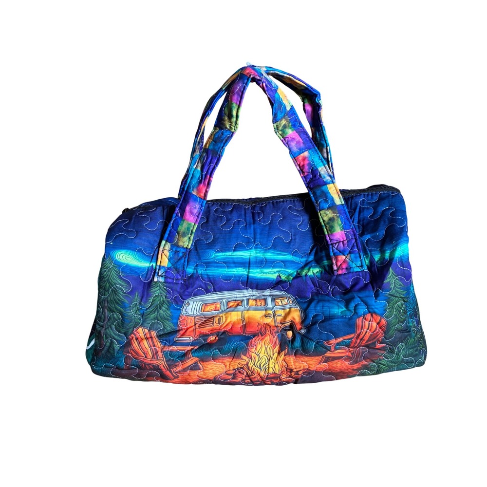 Handmade Quilted Duffle Bag Camping Van Life Psychedelic Aurora Borealis 18in